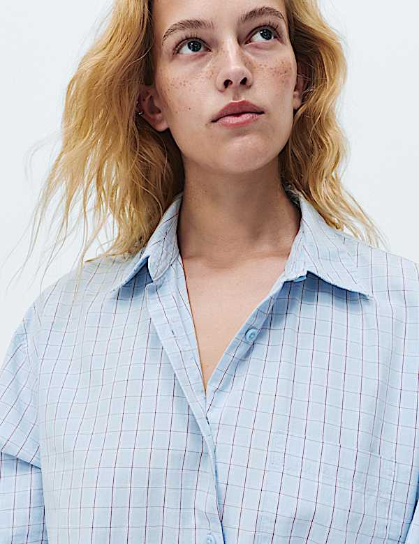 Chemise de nuit 100 % coton &agrave; carreaux - CH