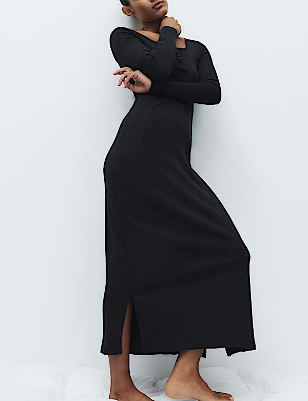 Cotton Modal Henley Long Nightdress - TW