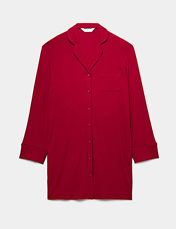 Ribbed Collared Long Sleeve Nightshirt - JO