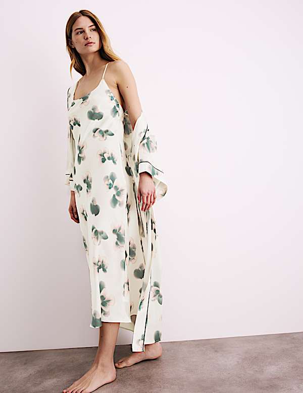 Satin Floral Long Chemise - GR