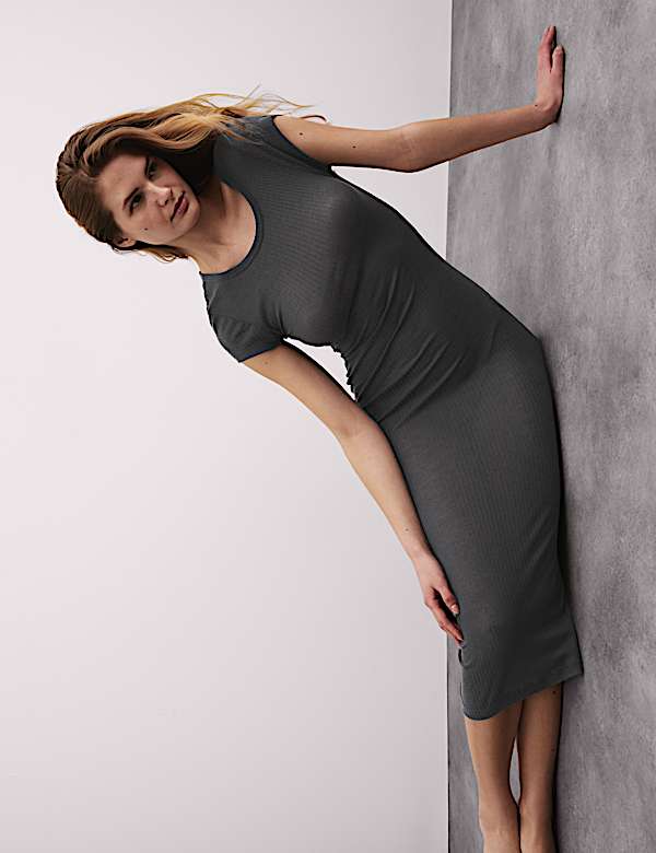Ribbed Long Nightdress with Wool - UA
