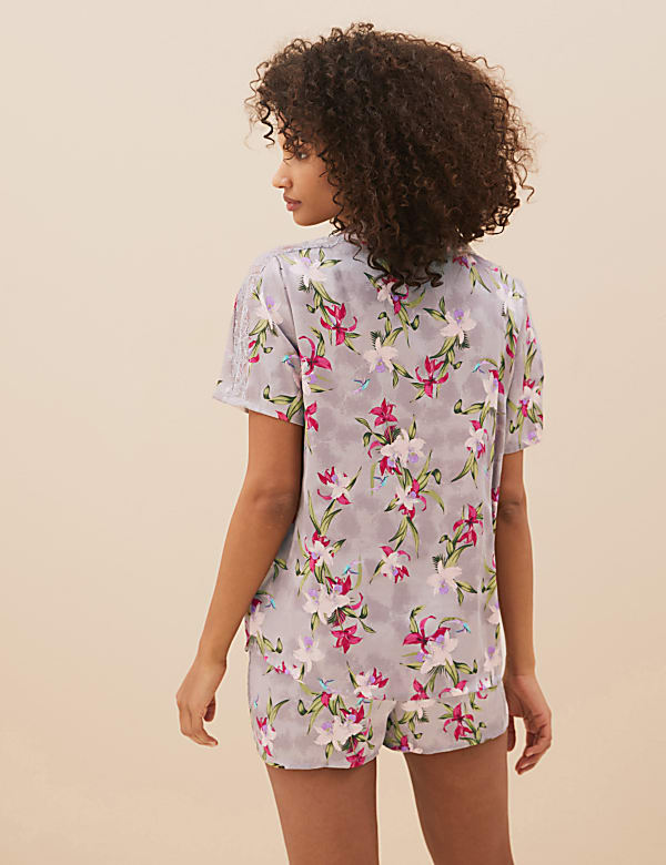 Satin Floral Print Shortie Pyjama Set