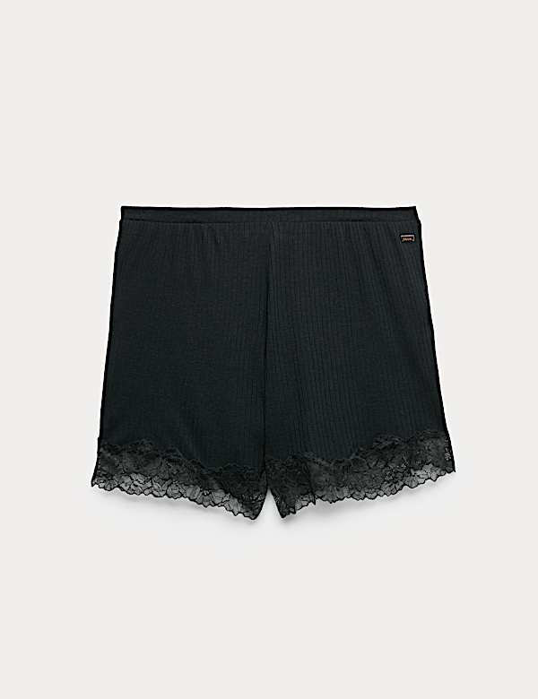 Ribbed Lace Trim Pyjama Shorts with Wool - AU