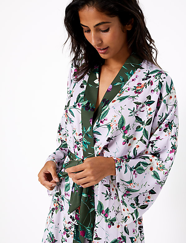 Satin Floral Wrap Short Dressing Gown