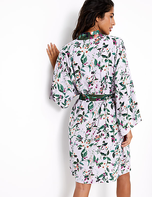 Satin Floral Wrap Short Dressing Gown