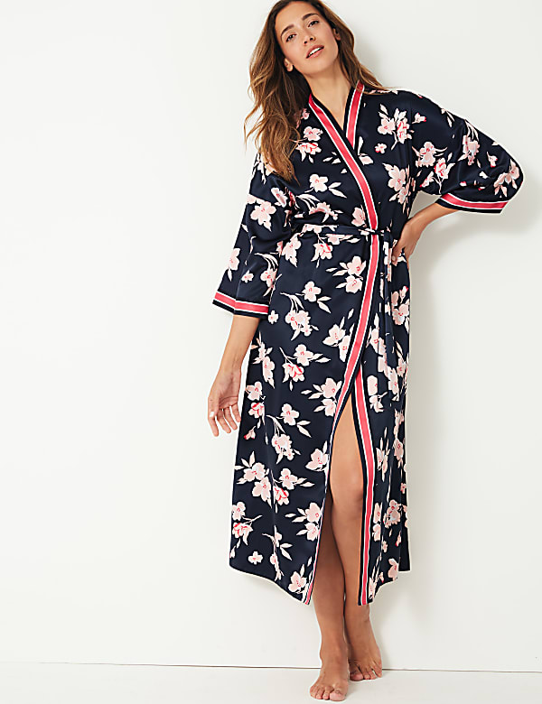 Satin Floral Dressing Gown PINK MIX Dressing Gowns M S NZ