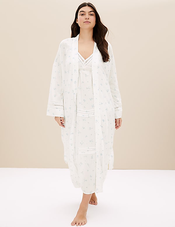 Floral Lace Insert Long Dressing Gown