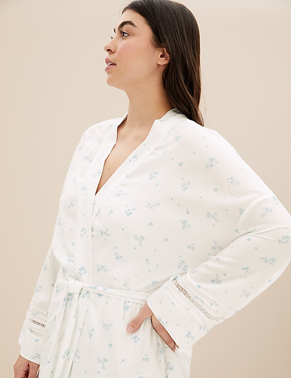 Floral Lace Insert Long Dressing Gown