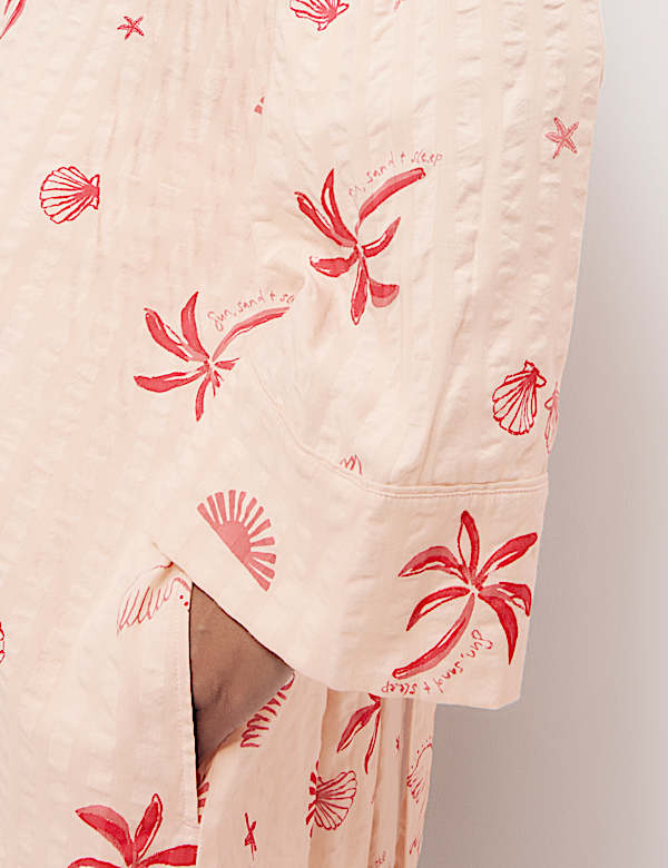 Cotton Rich Seersucker Shell Print Wrap - IT