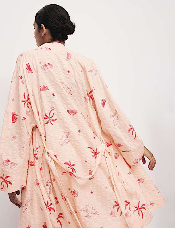 Cotton Rich Seersucker Shell Print Wrap - IT