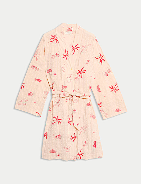 Cotton Rich Seersucker Shell Print Wrap - IT