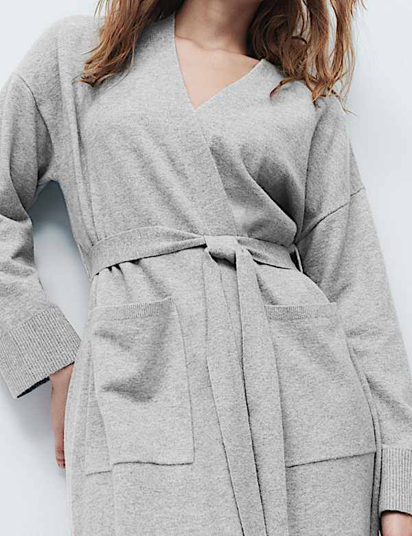 Knitted Longline Wrap with Cotton - US