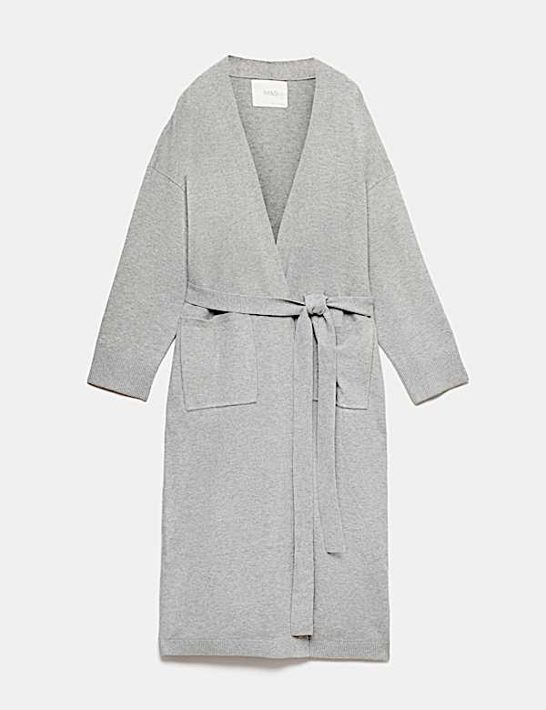 Knitted Longline Wrap with Cotton - US