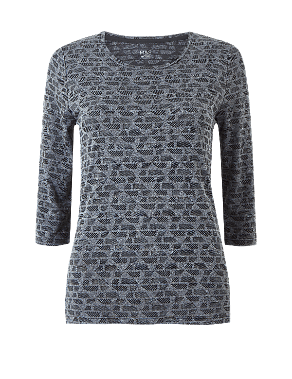Jacquard Round Neck 3/4 Sleeve Top