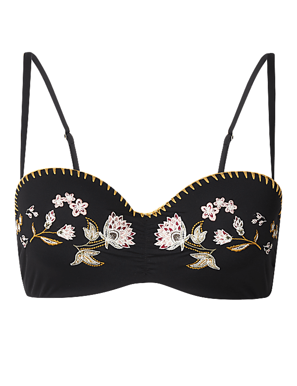Embroidered Bandeau Bikini Top A-E
