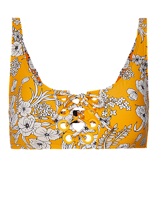 Floral Print Lace-up Bikini Top