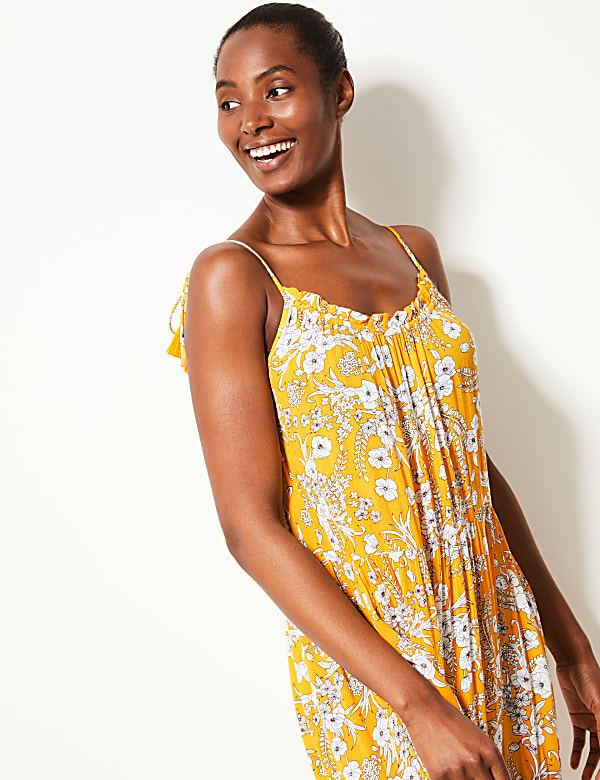 Floral Print Crinkle Slip Beach Dress