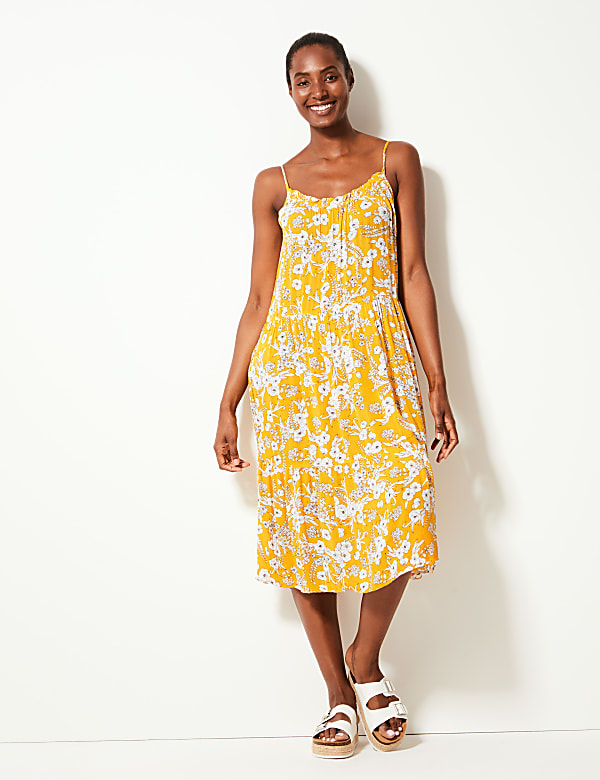 Floral Print Crinkle Slip Beach Dress