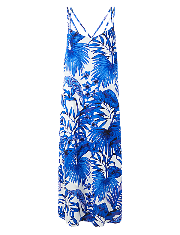 Palm Print Strappy Slip Beach Dress