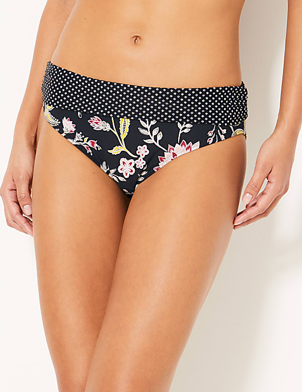 Floral Print Roll Top Bikini Bottoms
