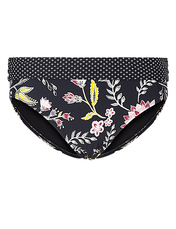 Floral Print Roll Top Bikini Bottoms