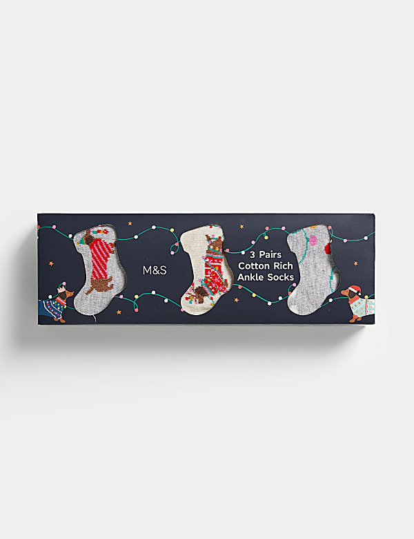 3pk Cotton Rich Sausage Dog Ankle High Socks - HK