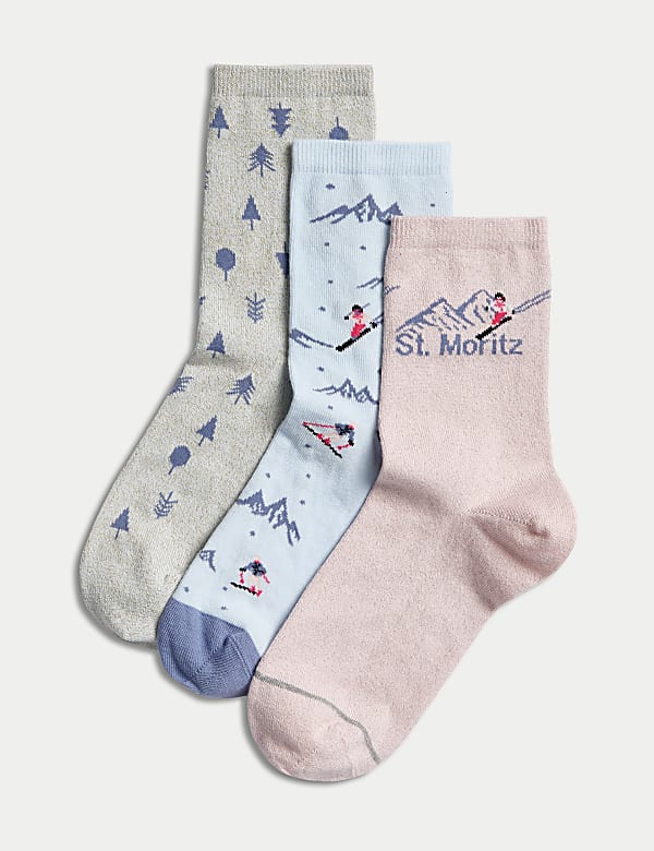 3pk Cotton Rich Skiing Ankle High Socks - EE