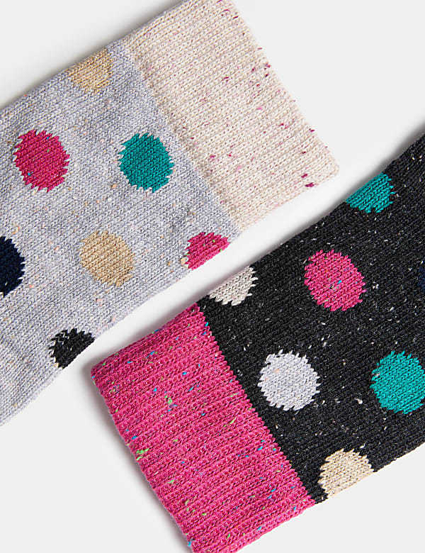 2pk Cotton Rich Spot Ankle High Socks