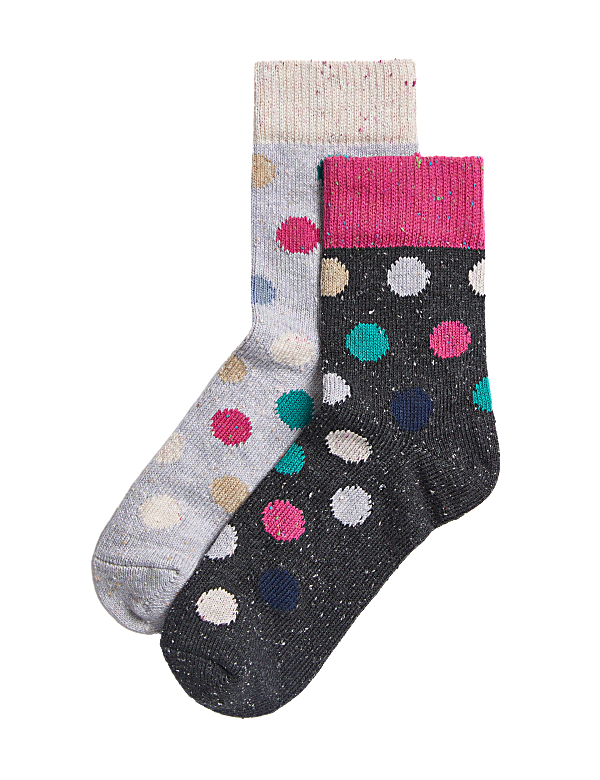 2pk Cotton Rich Spot Ankle High Socks