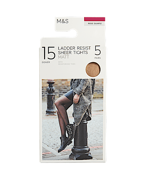 5pk 15 Denier Ladder Resist Matt Tights