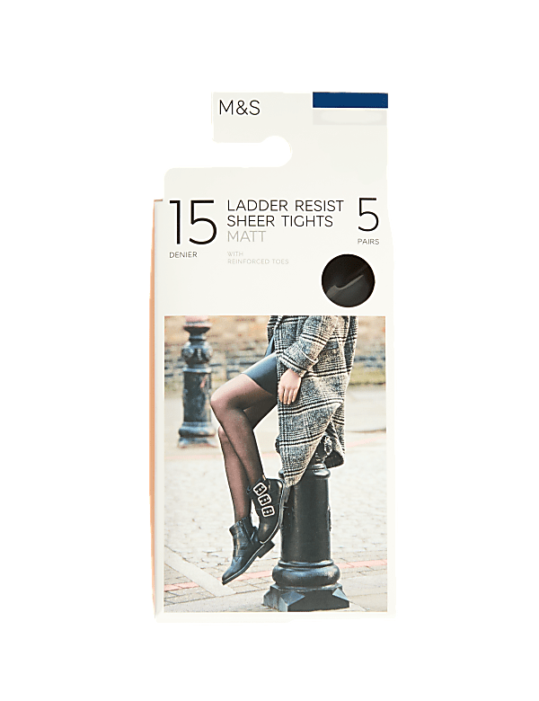 5pk 15 Denier Ladder Resist Matt Tights