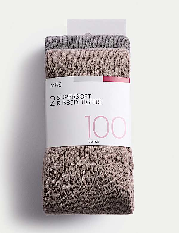2pk 100 Denier Supersoft Ribbed Tights - CN
