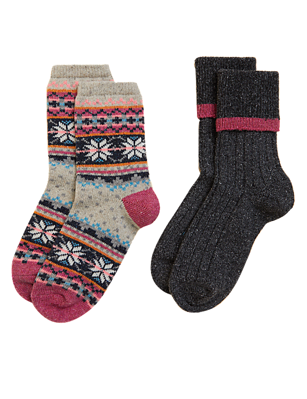 2pk Thermal Fair Isle Socks with Wool