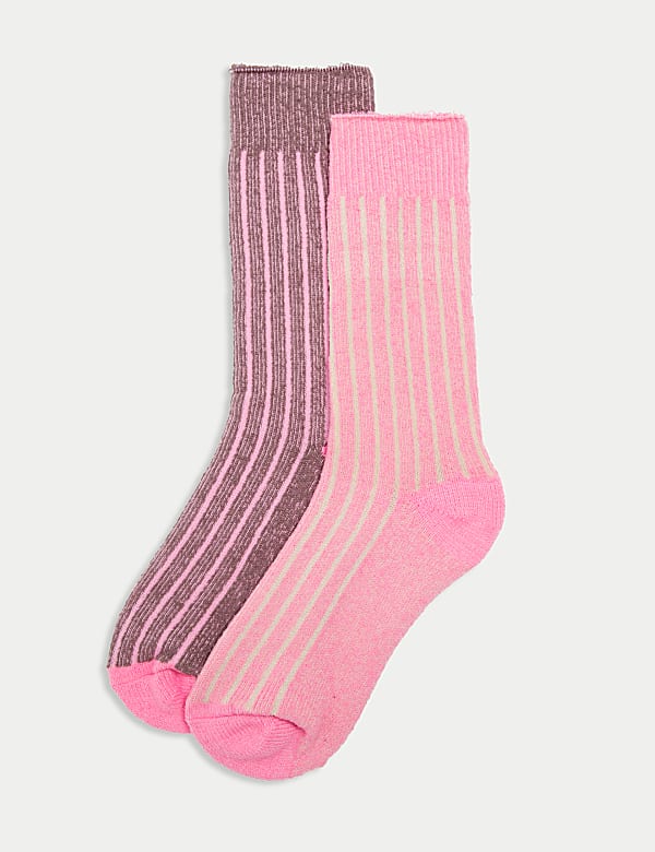 2pk Striped Thermal Ankle High Socks - CN