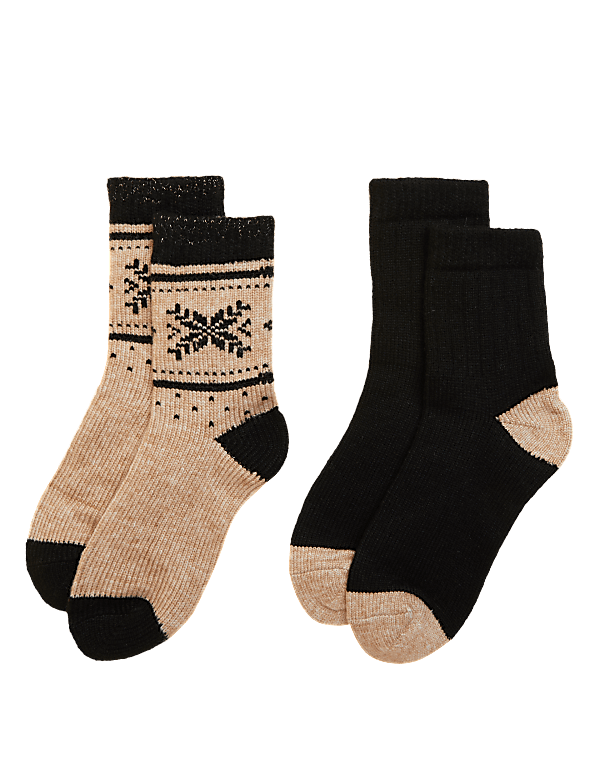 2pk Thermal Patterned Ankle High Socks