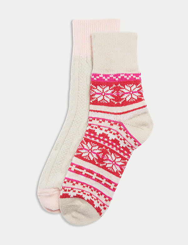 M S 2pk Thermal Wool Blend Ankle High Socks Pink Mix 3 5