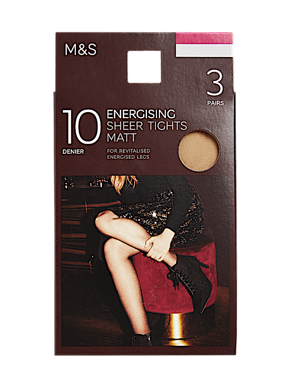 3pk 10 Denier Energising Sheer Tights