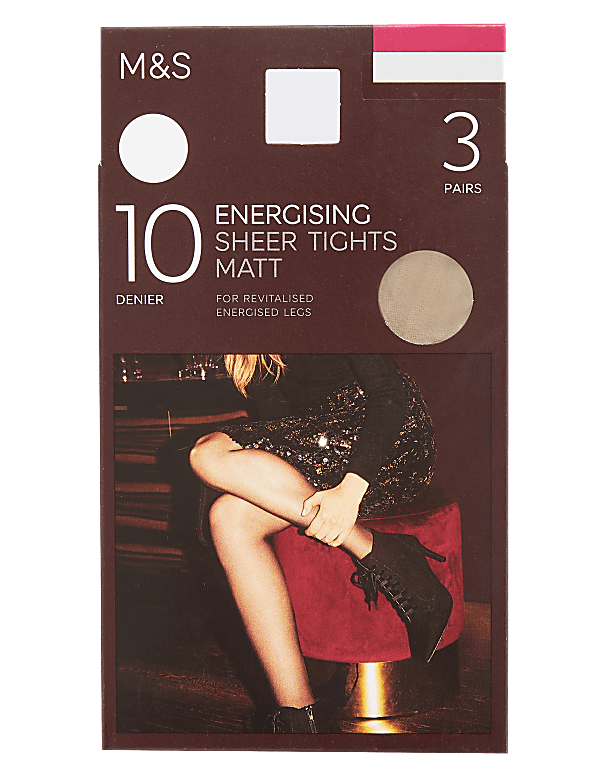 3pk 10 Denier Energising Sheer Tights