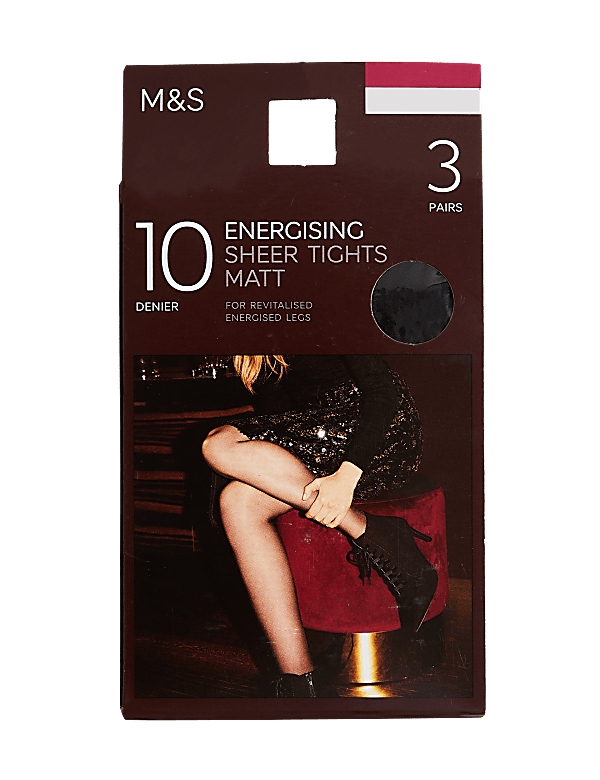 3pk 10 Denier Energising Sheer Tights