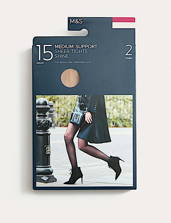2pk 15 Denier Medium Support Sheer Tights - CH