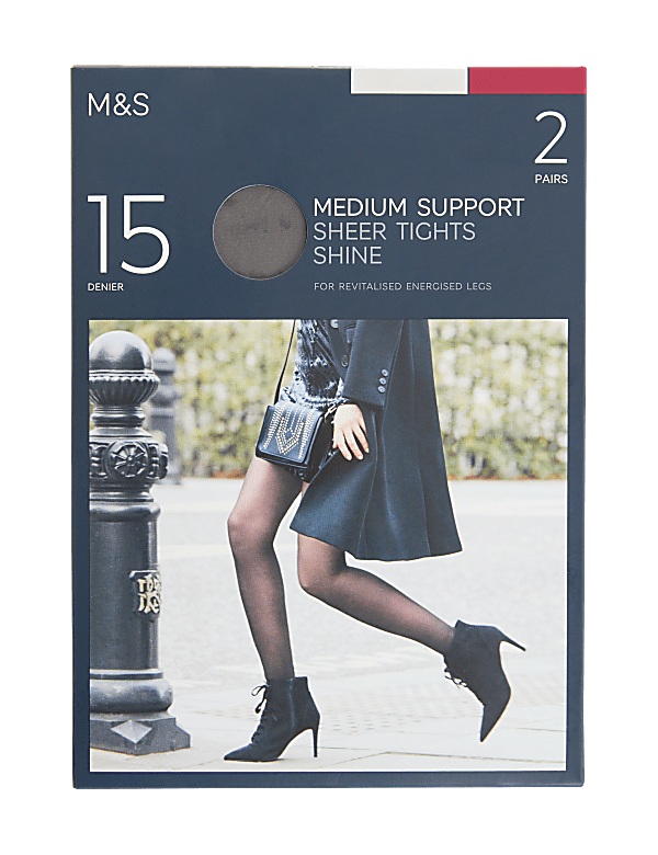 2pk 15 Denier Medium Support Sheer Tights
