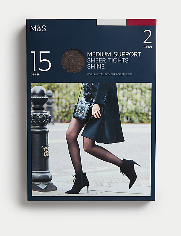 2pk 15 Denier Medium Support Sheer Tights - ES