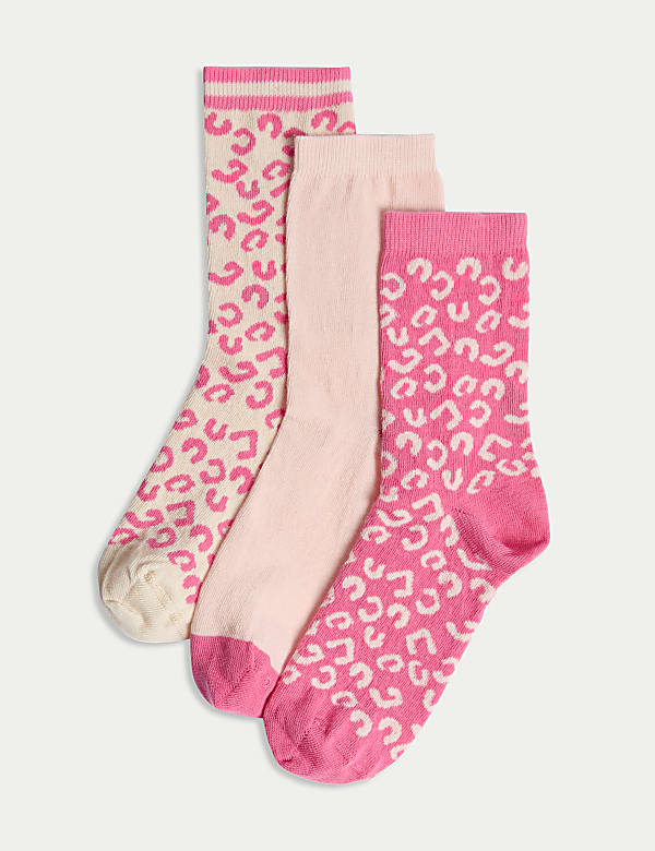 3pk Cotton Rich Animal Print Ankle High Socks - GR