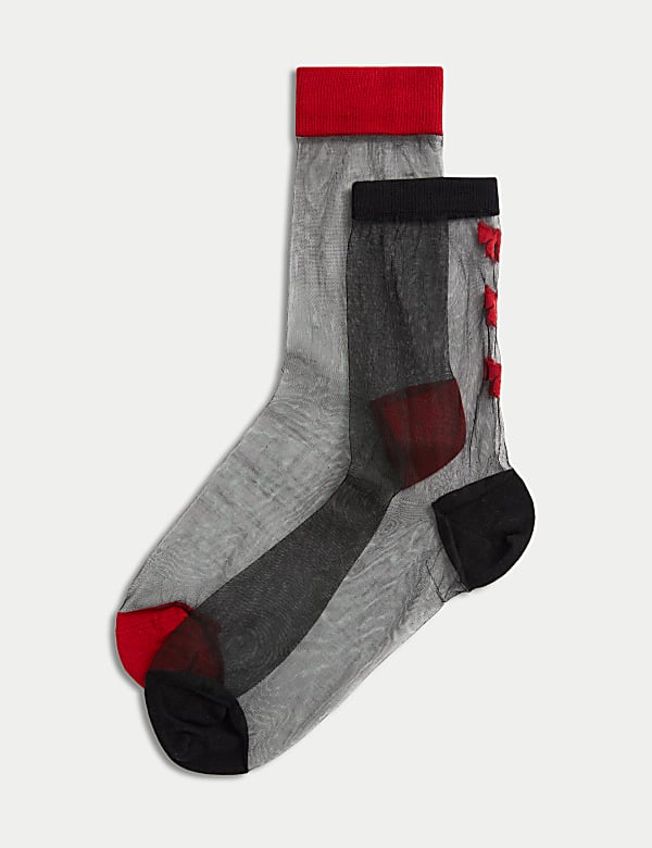 2pk Cotton Blend Sheer Ankle High Socks RED MIX Socks M S CZ