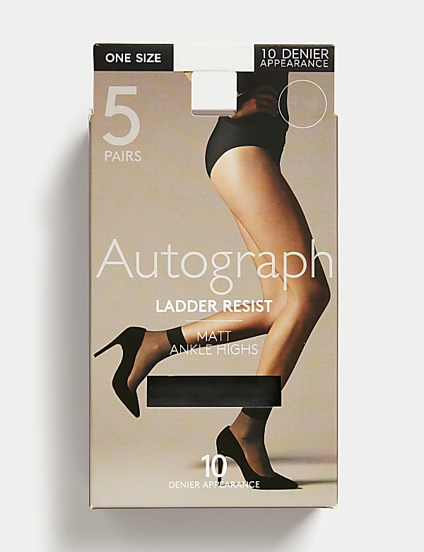 Lot de 5 paires de mi-bas hauteur cheville 10 deniers mats et ind&eacute;maillables - BE