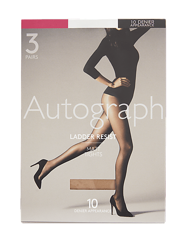3pk 10 Denier Ladder Resist Matt Tights