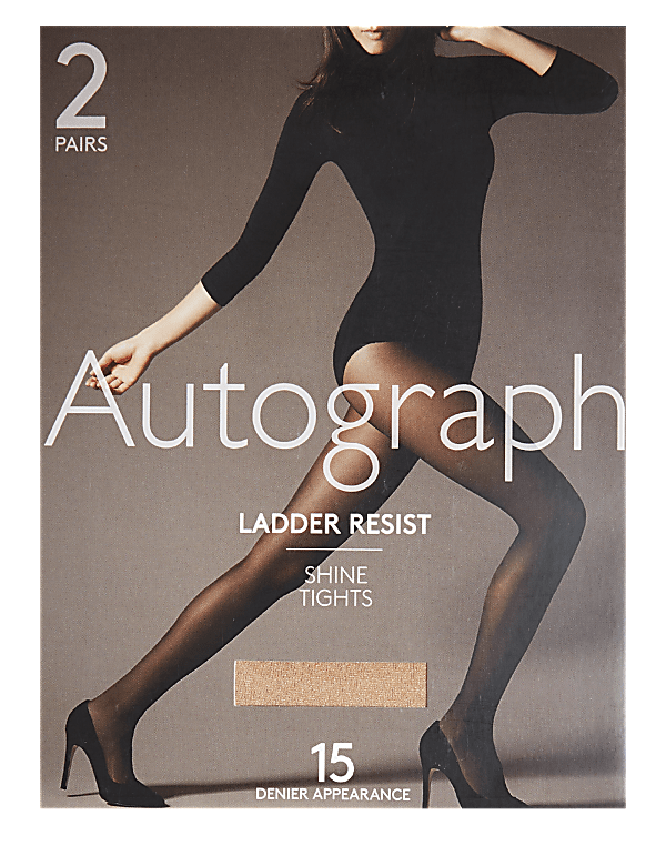 2pk 15 Denier Ladder Resist Shine Tights
