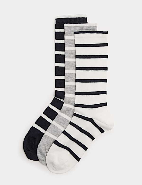 3 Pack Supersoft Striped Crew Socks - LT