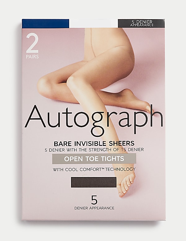 2pk 5 Denier Bare Invisibles Open Toe Tights - GR