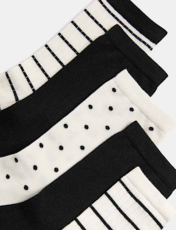 5pk Cotton Rich Monochrome Ankle High Socks